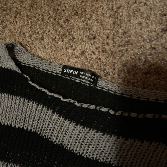 Shein black and gray striped sweater with distressed detailing. Small - Picture 3 of 3